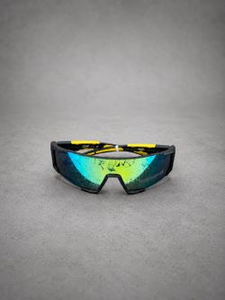 Sport Shield Sunglasses with Blue-Green Mirrored Lens
