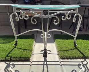 Wrought Iron Glass Top Console Table