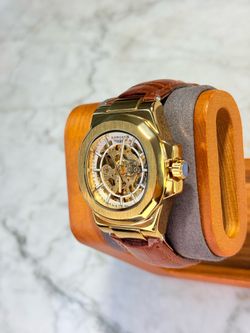 Reloj Nuevo Royal Skeleton Leather Gold Edition Watch New