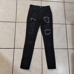 Mens All Black Skinny Jeans with Chains
