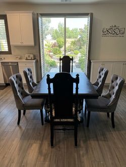 Dark Wood Dining Table with 7 Chairs