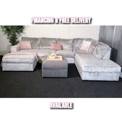 Gray Grey Sectional /w Ottoman