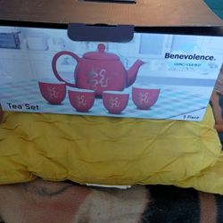 TEA SET- 5 Pieces, Gold Lined! 