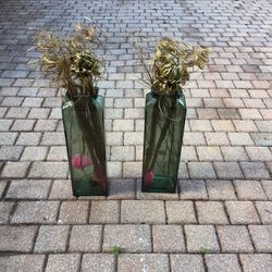 Black Glass Vases With Gold Flowers    