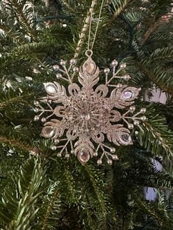 Silver Glitter Snowflake Christmas Ornaments