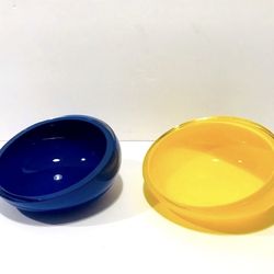 Tappio Wirkkala Modernist Hand Blown Bowls Yellow & Cobalt Blue Signed