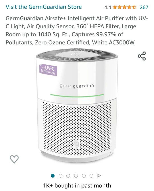 Airsafe+ Intelligent Air Purifier with UV-C Light, Air Quality Sensor GermGuardian 
