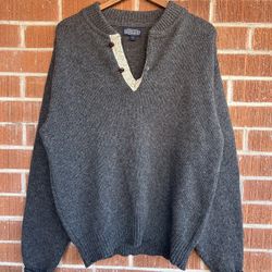 Vintage Lands End Men’s Henley Knit Wool Blend Sweater