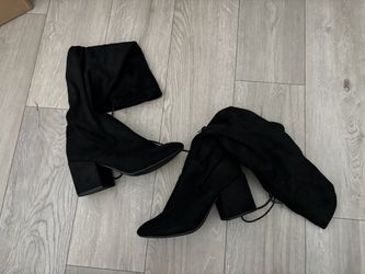 Wild Diva Lounge Black Suede Over-the-Knee Heeled Boots