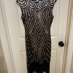 NEW WITH TAGS, Sequined Embellished Tassels Hem Dress (small)