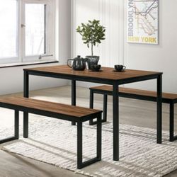 Brand New Walnut & Black 3pc Dining Table Set 