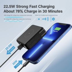 Wireless USB C Wall Charger 10000 mAh for Cell Phones Powerbank with 4 Outputs 2 Inputs LED Display Built-in Wall Plug and Cables