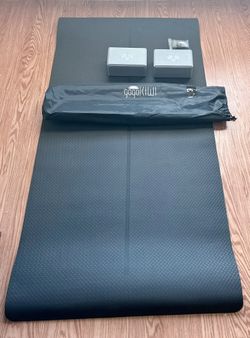 Extra-Wide Yoga Mat + Blocks, Straps & Carry Bag – $20
