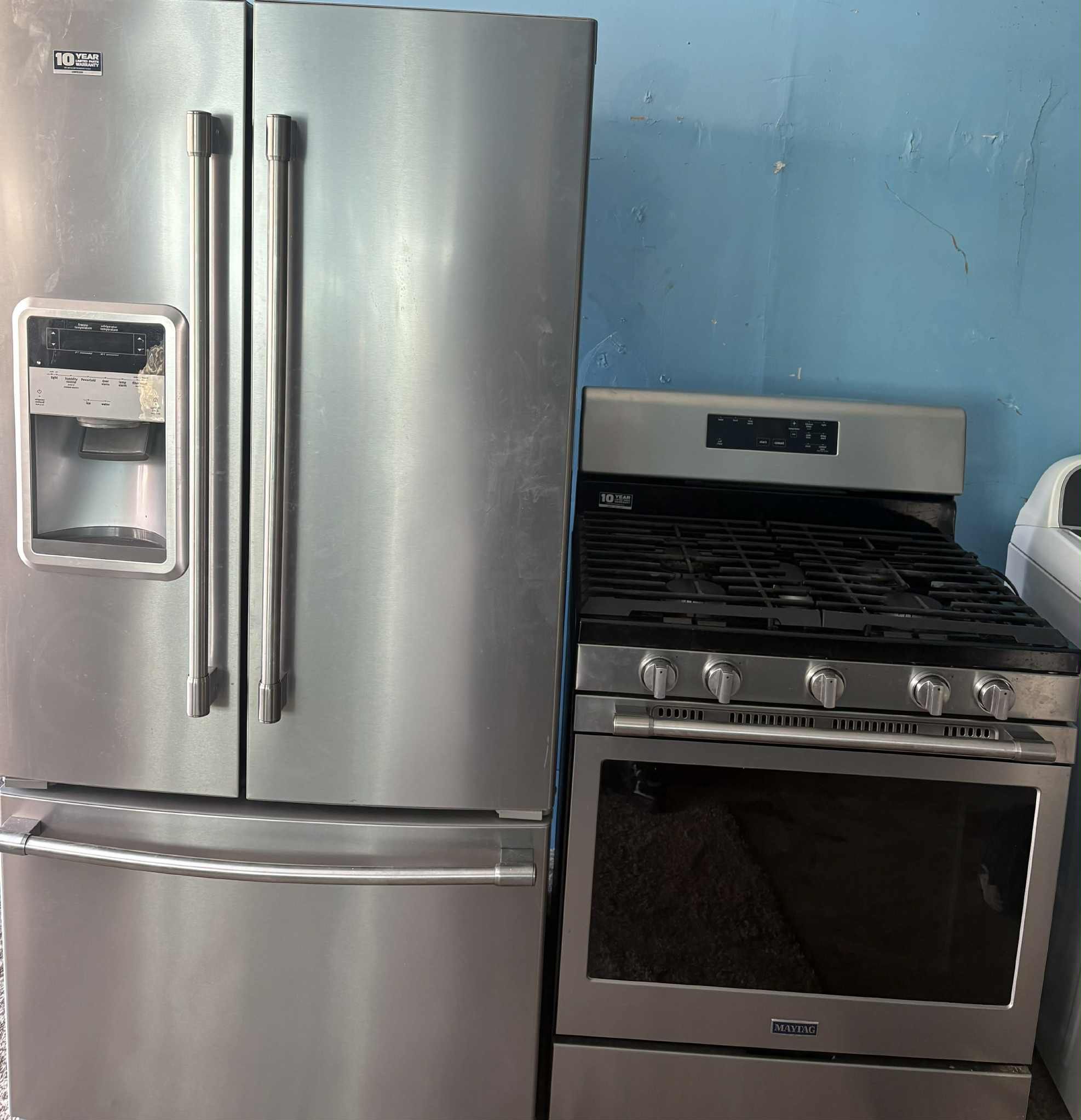 Maytag 30” Stainless Steel French Door Fridge & Five Burner Gas Stove