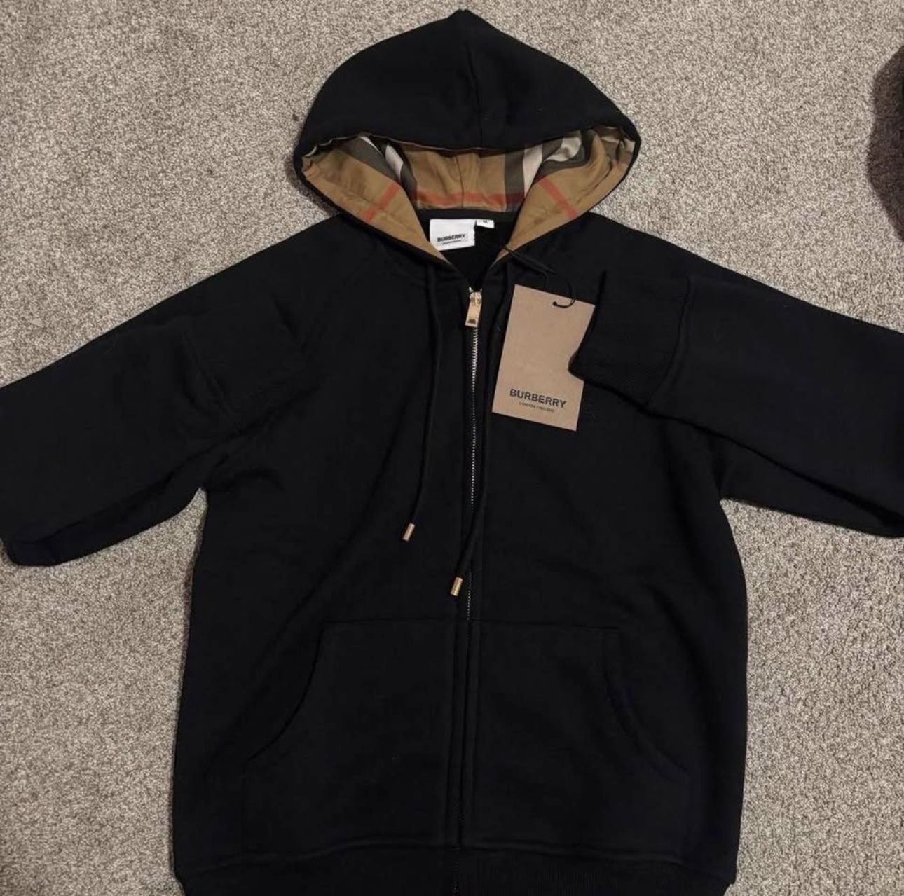 Burberry Zip Hoodie – Black – Brand New