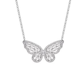 Women's Fine Silver Plated Cubic Zirconia Butterfly Necklace, 18" + 2"