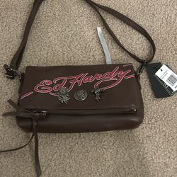 Ed Hardy brown crossbody bag adjustable strap #y2k #grunge #festival