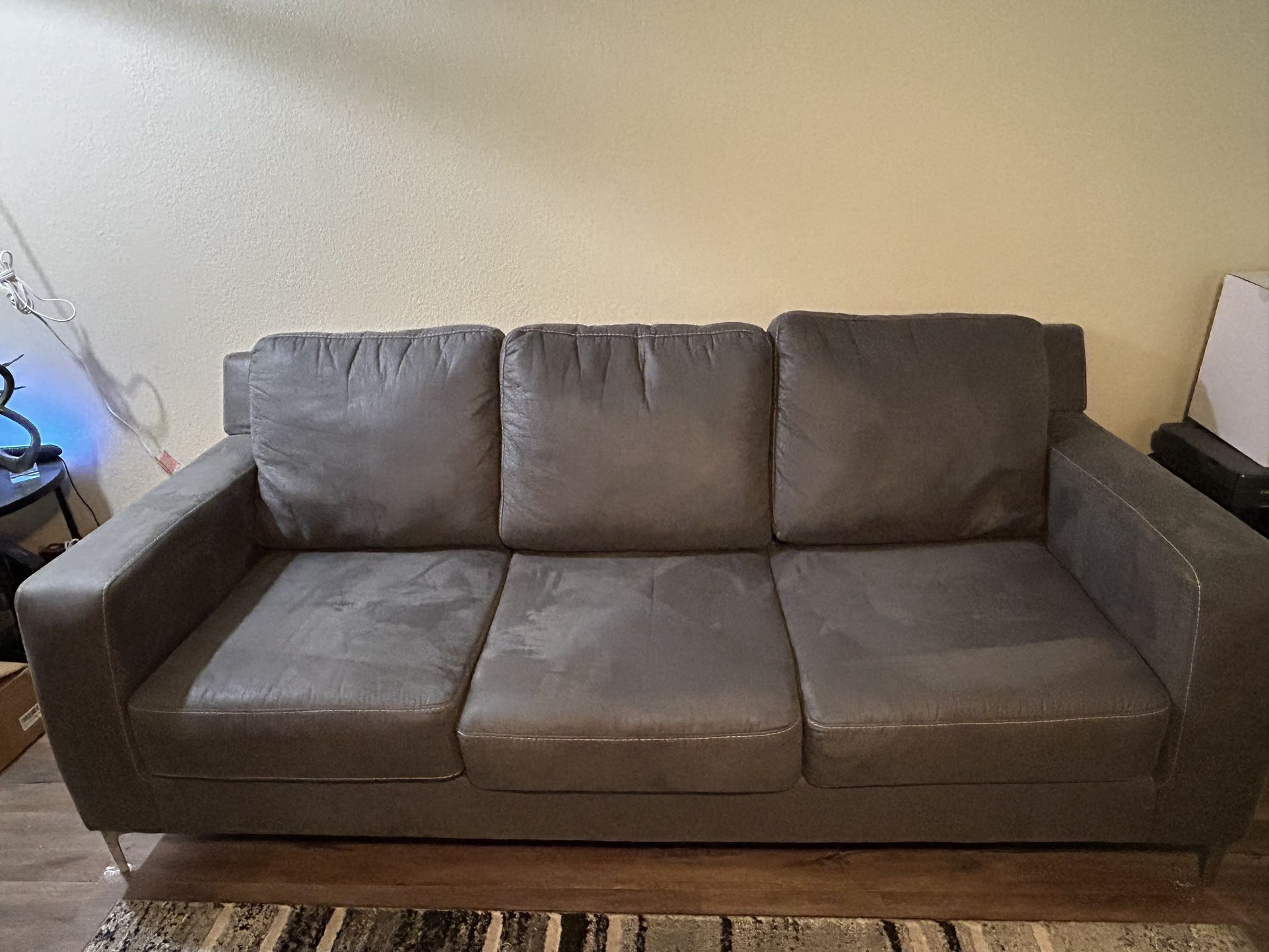 Grey Suede couch with matching chair