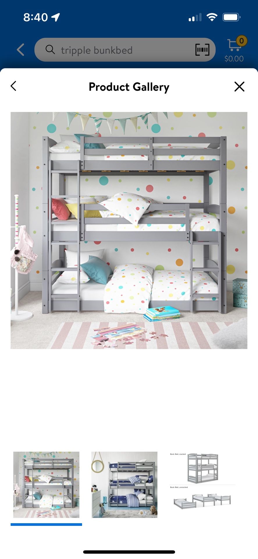 Triple Bunk Bed-Grey