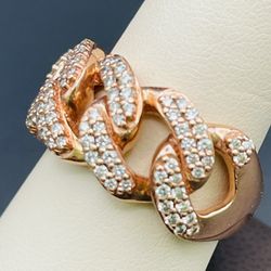 10K Rose Gold Curb/Cuban Link Unisex Ring with Diamonds .96 TCW