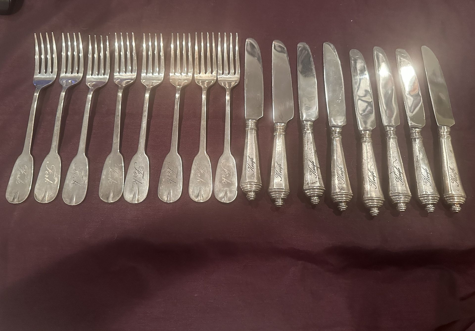 Pottery Barn ANTIQUE SILVER SENTIMENT Silverplate Engraved Words Flatware
