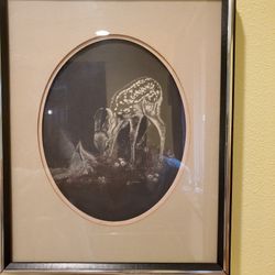 Famous Local Wild Life Conservationist Artist Late Mel Dobson 1972 "Following An Instinct" Framed Scratchboard Art And 1976 Copies Of The Olympia News