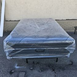 Brand New Queen Size Plush Pillow Top Beautyrest Black L-class Mattress And Box Spring In Plastic 