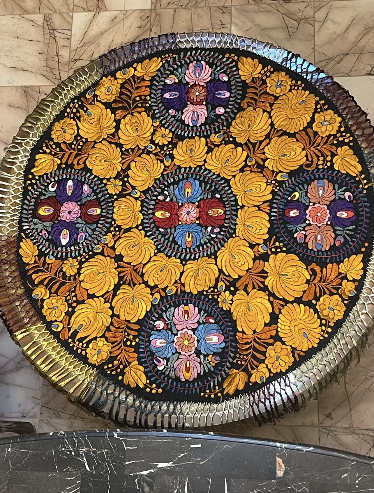 Stunning Vintage Handmade Silk Embroidery Tablecloth 