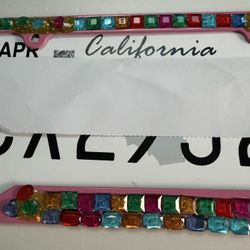  Dazzle Bedazzled Pink License Plate Frame With Multicolored Gems/stones Plastic. Used E-600 Glue. Party Driving Rainbow 🌈 Gay Party Fun Unisex Desig