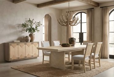 Dining Set 7 Pc Natural Finish, Fabric, New Especial Price 