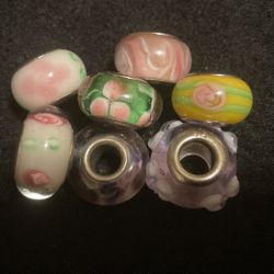 Sterling Silver And Glass Floral Charms(7)