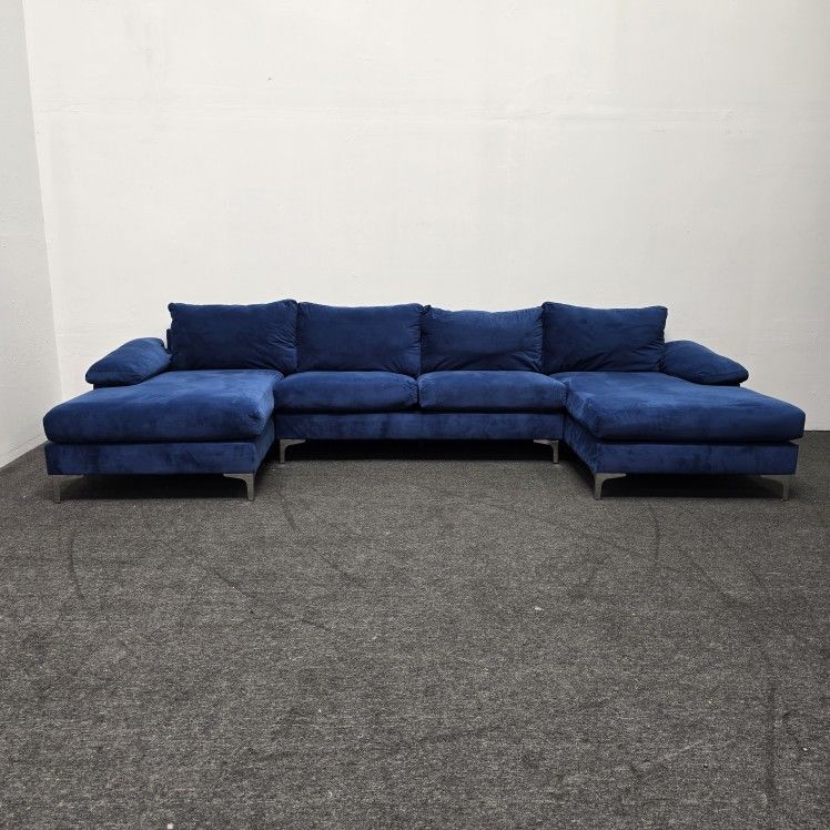 Free Delivery! Beautiful Blue Sofa Couch Sectional With Double Chaise & Washable Pillows