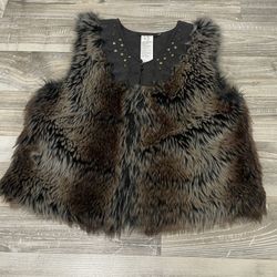 Catamini Girls Faux Fur Brown Vest Size 6 Hookeye Winter 