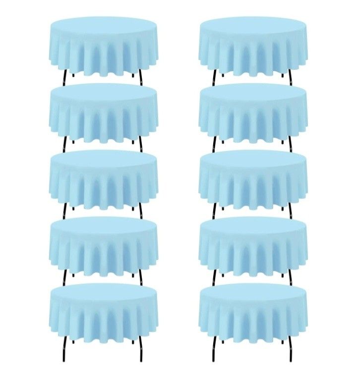 BRILLMAX 10 Pack Light Blue Round Tablecloths 90 Inch - Circle Bulk Linen Polyester Fabric Washable Table Cloth Cover for Wedding Reception Banquet Bi