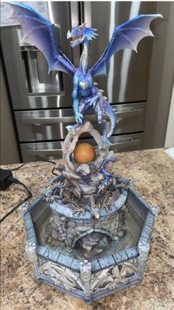 Blue Dragon Fantasy BROKEN WING Statue with Light-Up Orb