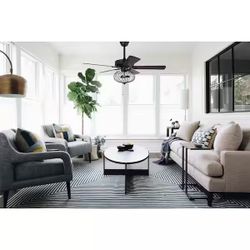 42 in. Black Cage Ceiling Fan with Light Kit and Remote Control
