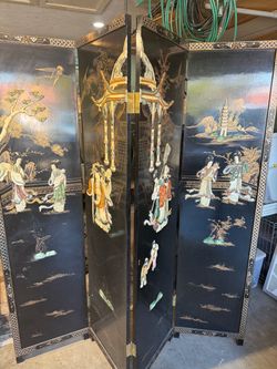 Vintage Chinese 4-Panel Coromandel Lacquer Folding Screen