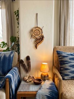 Wooden Dreamcatcher Wall Hanging Decor, Native American Chief & Feather, 10 in