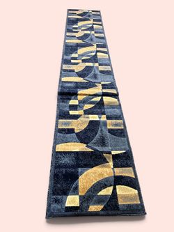Brand New 14ft Modern Runner Rug | Blue & Gold