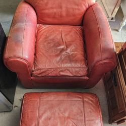 Red Leather chair and ottoman
