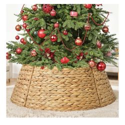 27in Christmas Tree Collar, Natural Christmas Tree Ring Woven Rattan Tree Base Cover for Christmas Home Decor