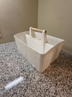 White shower caddy