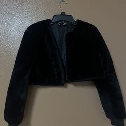Black Soft Faux Fur Jacket Small 
