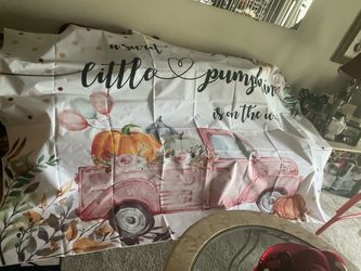 NEW 6ft X 9ft BABY SHOWER LITTLE PUMPKIN HANGING WALL MURAL  PINK TRUCK