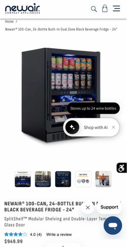 NEWAIR® 100-CAN, 24-BOTTLE BU* BLACK BEVERAGE FRIDGE - 24"