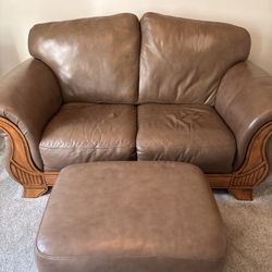 Leather Loveseat + Ottoman 