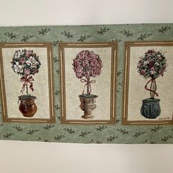 53”W Green Topiary Design Wall Tapestry on Bronze Metal Rod