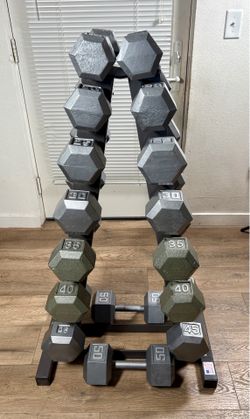 Set Of Set Of Cast Iron Hex Dumbbells From 15s to 50s Pounders ( Total: 520 lbs. ) [  NO RACK INCLUDED - yes you can Buy It $