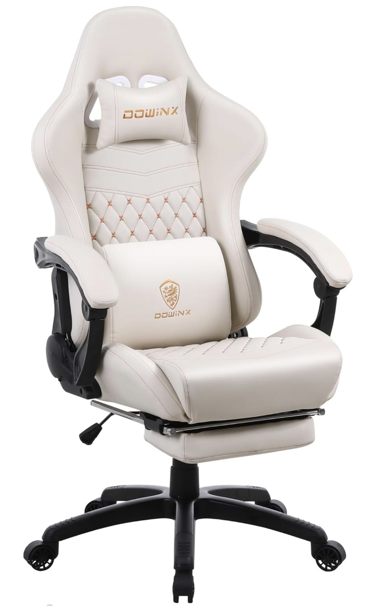 Dowinx Gaming Chair Office Desk Chair with Massage Lumbar Support, Vintage Style Armchair PU Leather E-Sports Gamer Chairs with Retractable Footrest (