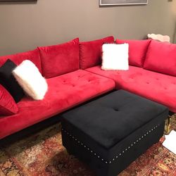Red and Black L Shape Sectional ❤️‍🩹Only 39$ Down Payment Same Day Delivery 🚚🛋️🏡